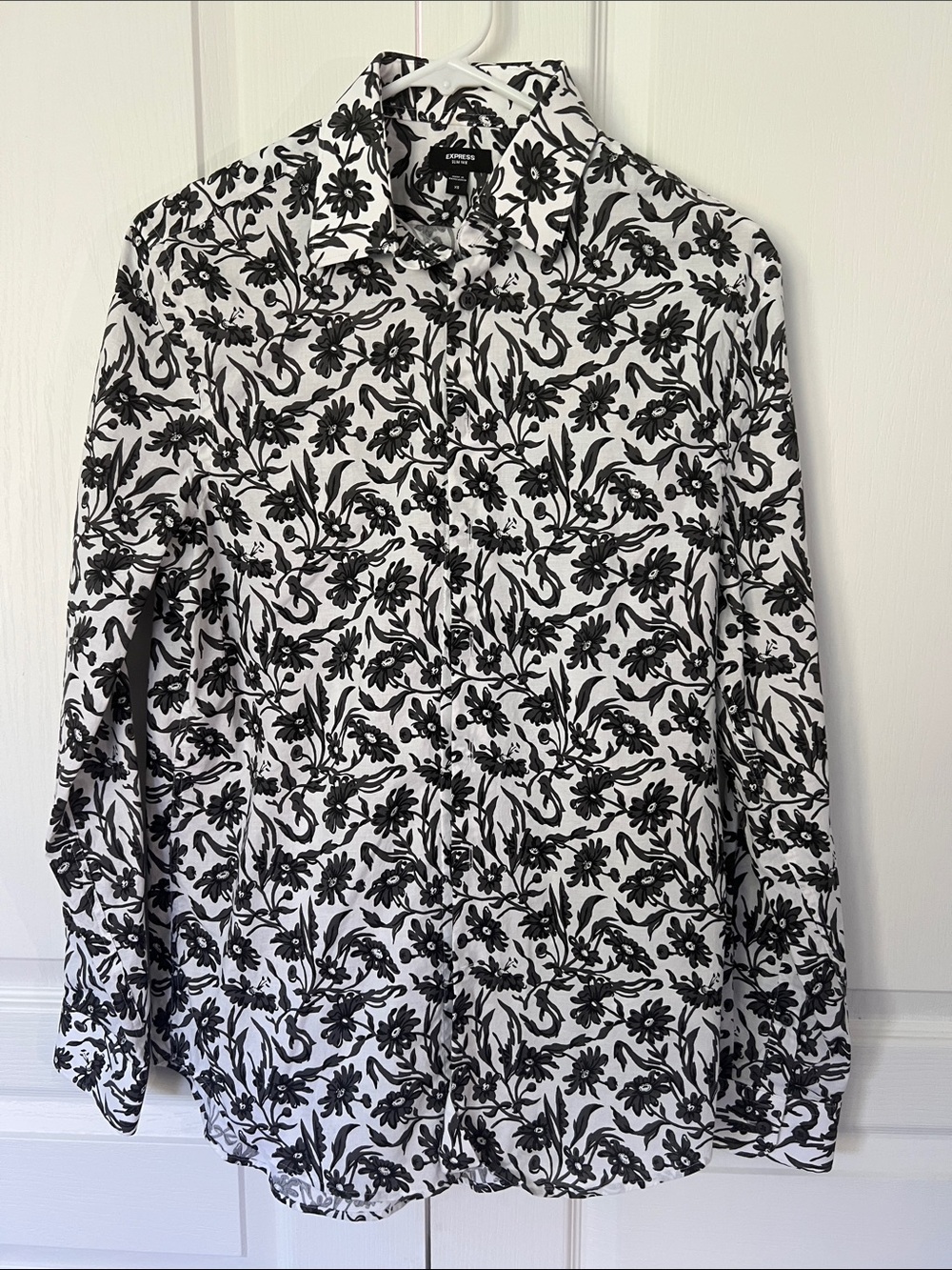 Express Black and White Floral Button-Down Shirt.